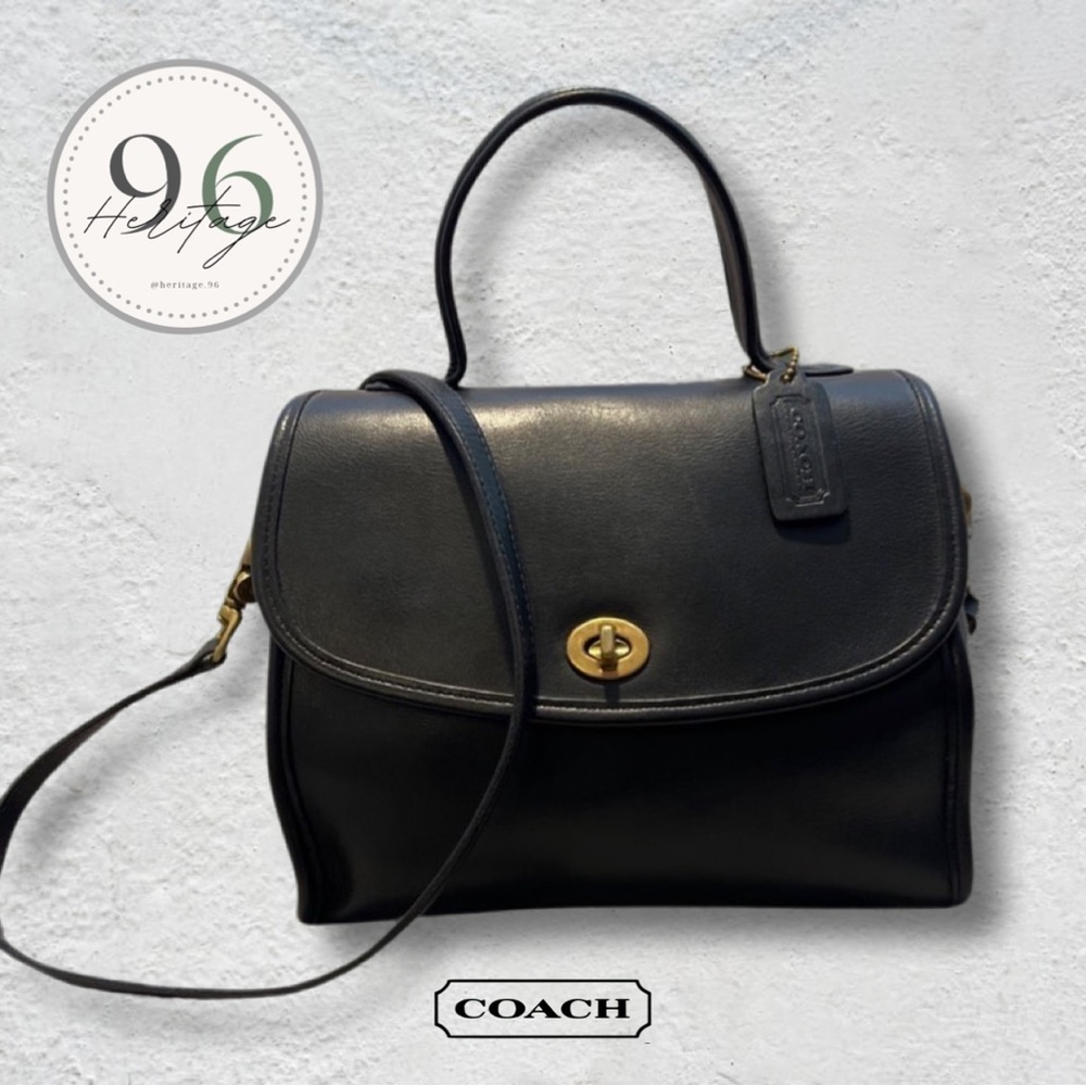 SOLD Vintage Coach Manor bag. Black leather satchel.